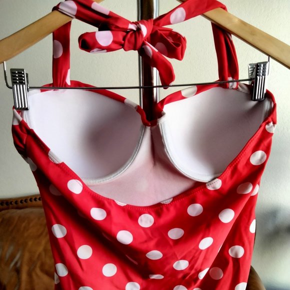 COCOSHIP Pin Up Girl Red and White Polka Dot One Piece Suit Wired bra Size 3X - Picture 3 of 7